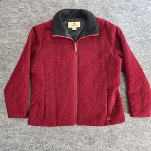 WOOLRICH Jacket Womens Large Ruby 100% Wool Quilted Lined  Zip Up Pockets Coat